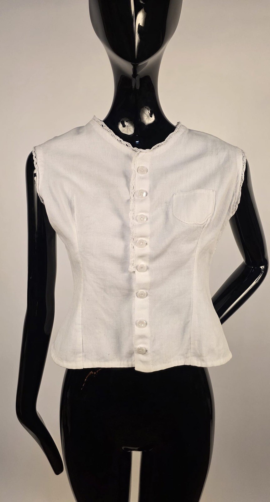 VICTORIAN 19TH C FLANNEL BACKED COTTON CORSET COVER W CHEST POCKET