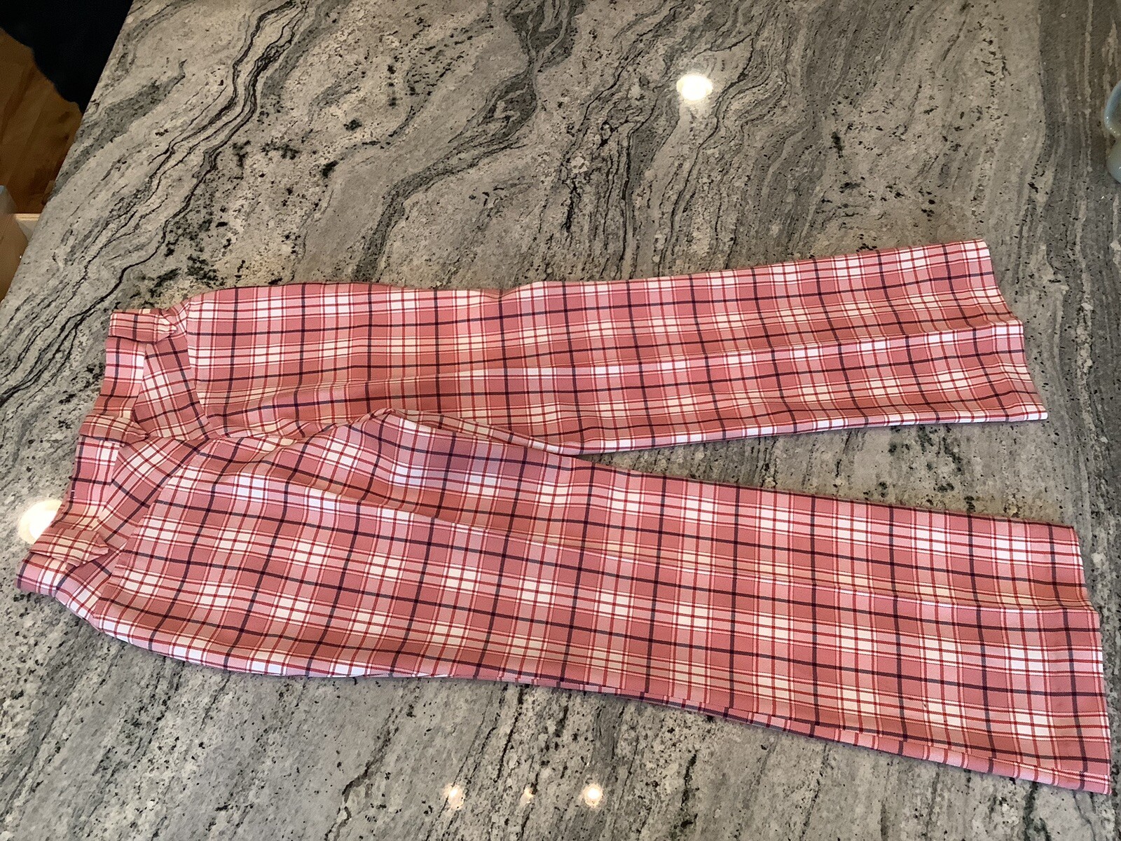 Vintage 70s Red Plaid Polyester Flare Trousers Pants 28 30