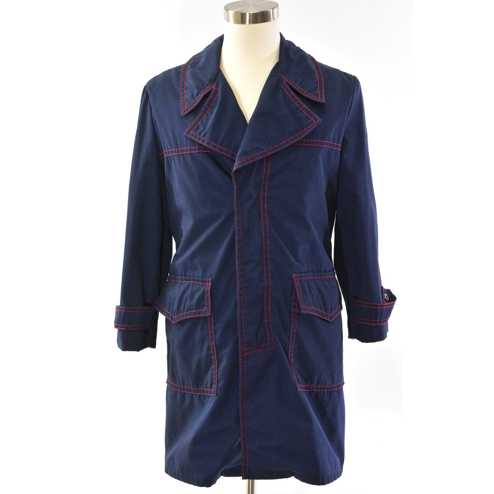 60s Vintage Mens Western Coat Size M Navy Blue Red Nautical USA Utility Jacket