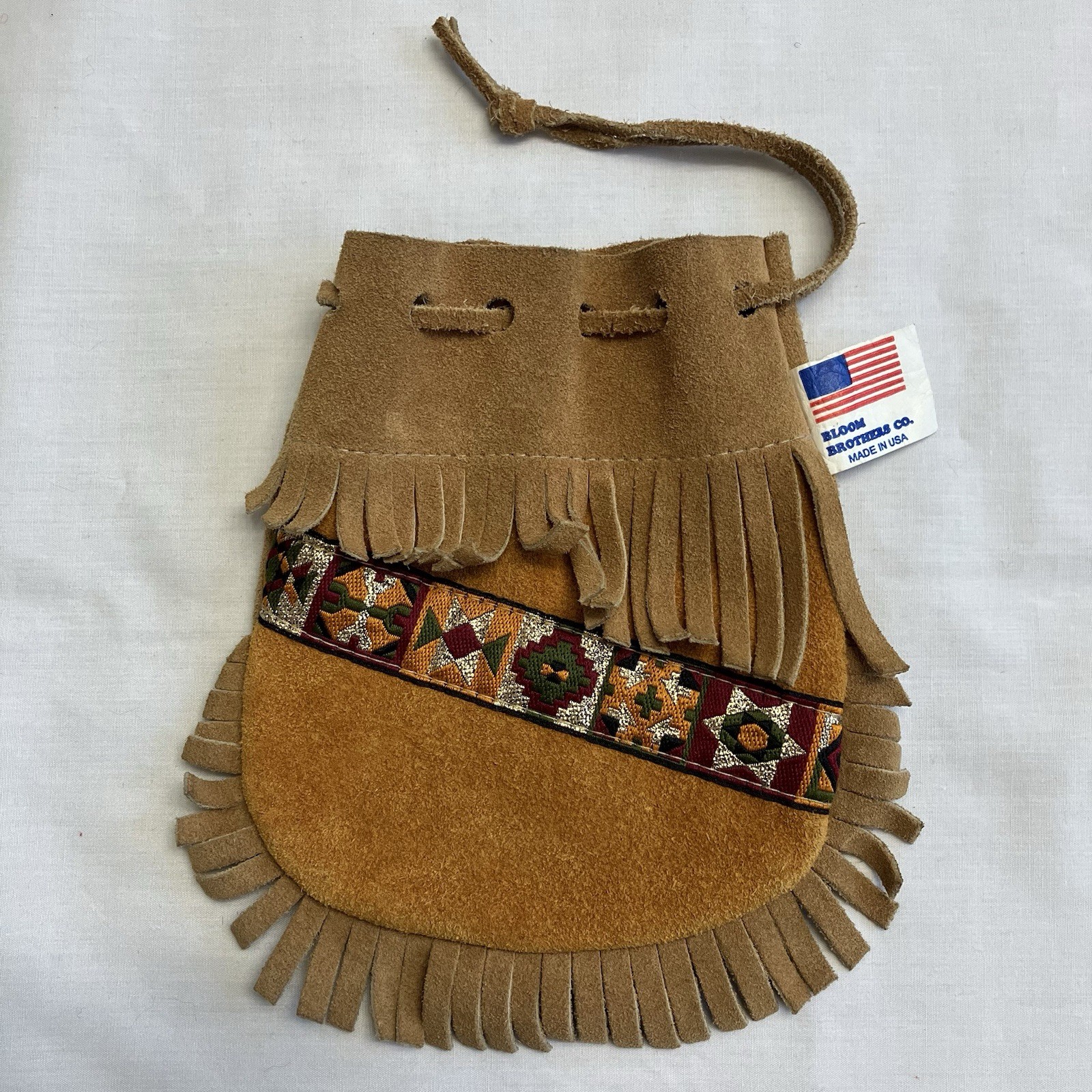 Vintage Bloom Brothers Souvenir Fringed Suede Leather Pouch Made in USA