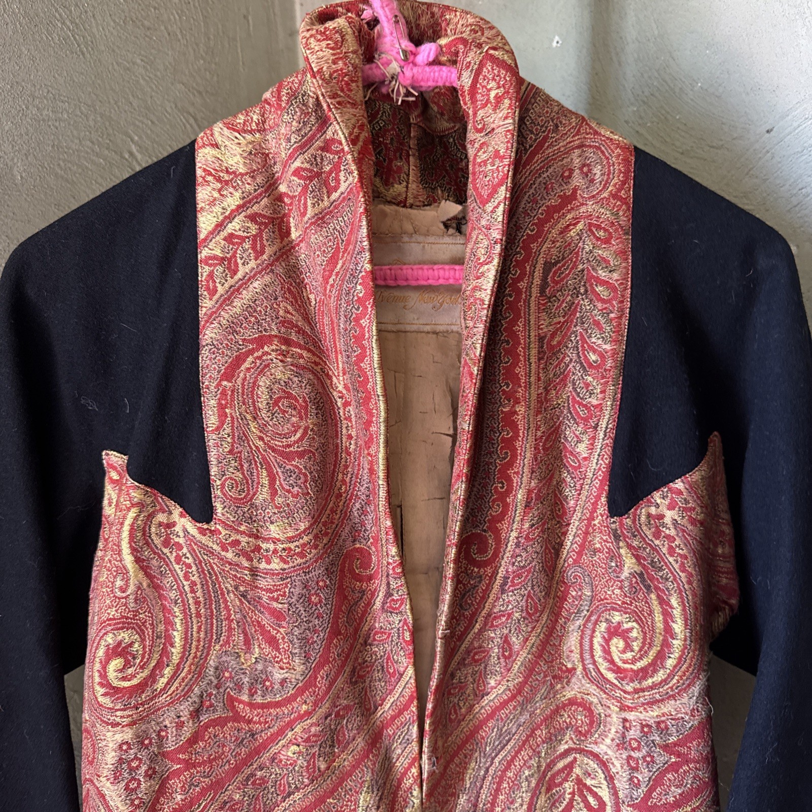 Antique Edwardian Paisley Wool Coat Soutache Closures Bonwit & Teller Vintage