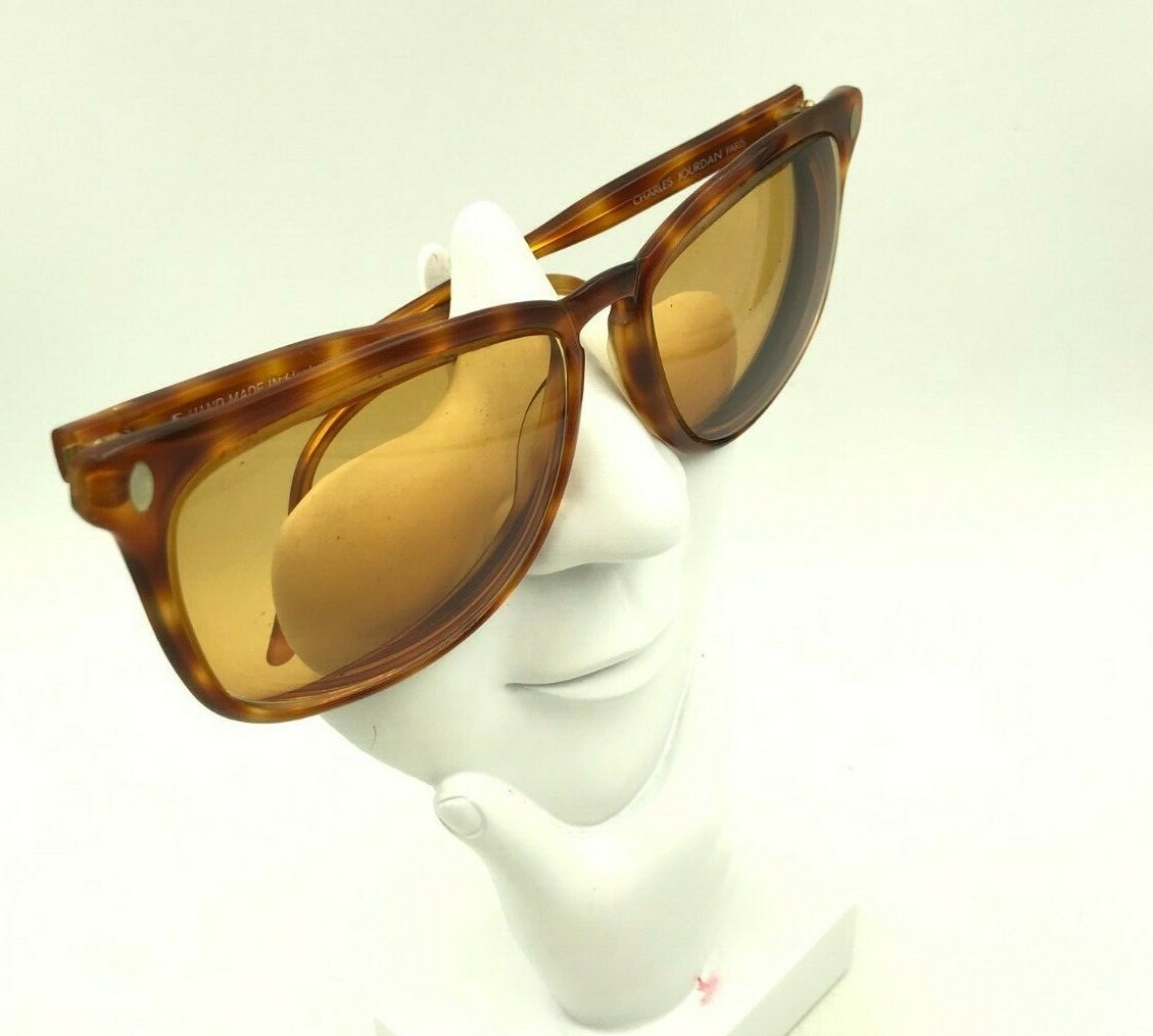 Vintage Charles Jourdan Brown Oval Horn-Rimmed Sunglasses FRAMES ONLY