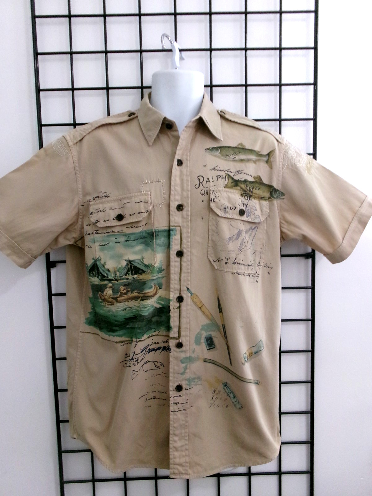 “VINTAGE” POLO RALPH LAUREN 🔥 MEDIUM==FISHING SPORTSMAN / SHORT SLEEVE SHIRT