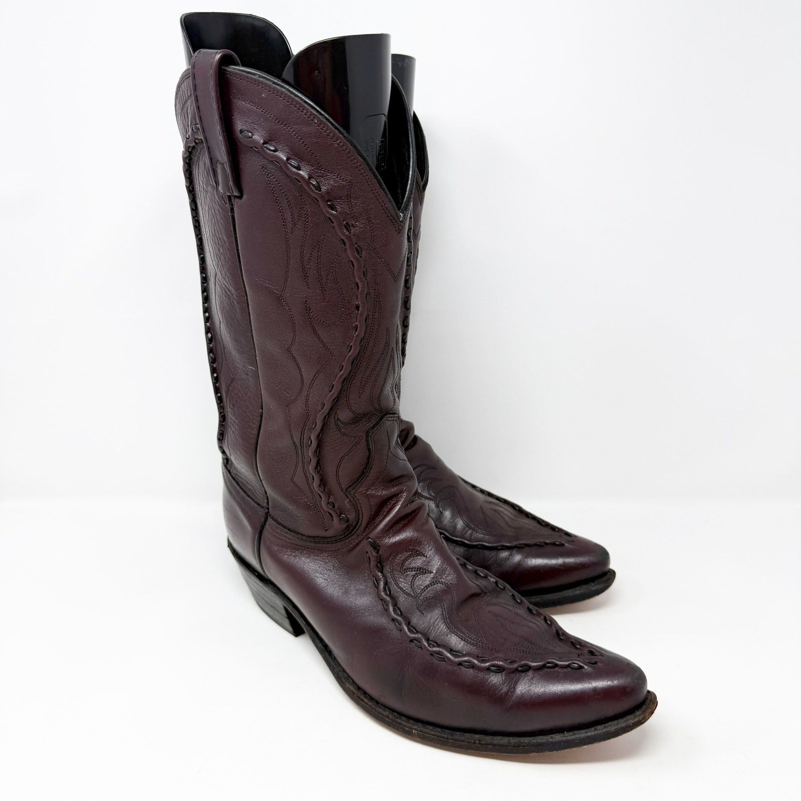 Vintage Dan Post Mahogany Brown Leather Western Boots Men’s Size 11 Pull On EUC