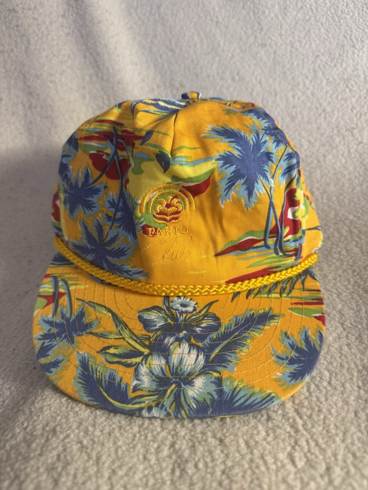 90’s Rope Trucker Hat Tropical Floral Vintage Nostalgia Pahio Club Cap Yellow