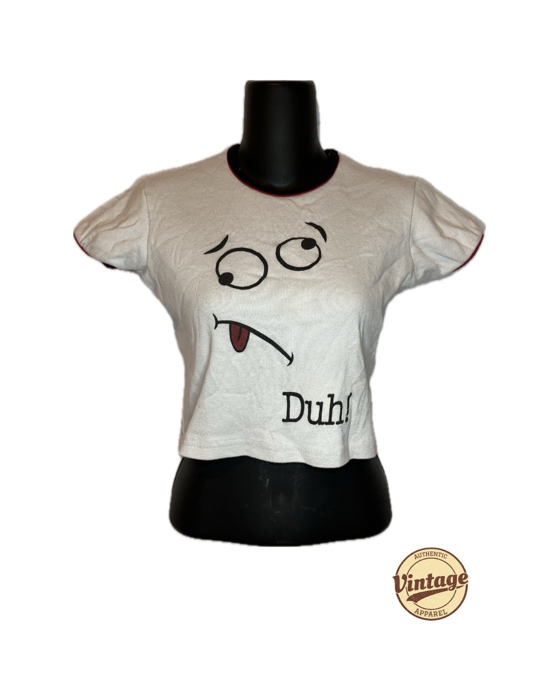 Cheryl Creations Women’s Cropped Graphic T-Shirt White Black Red S/M 1990s