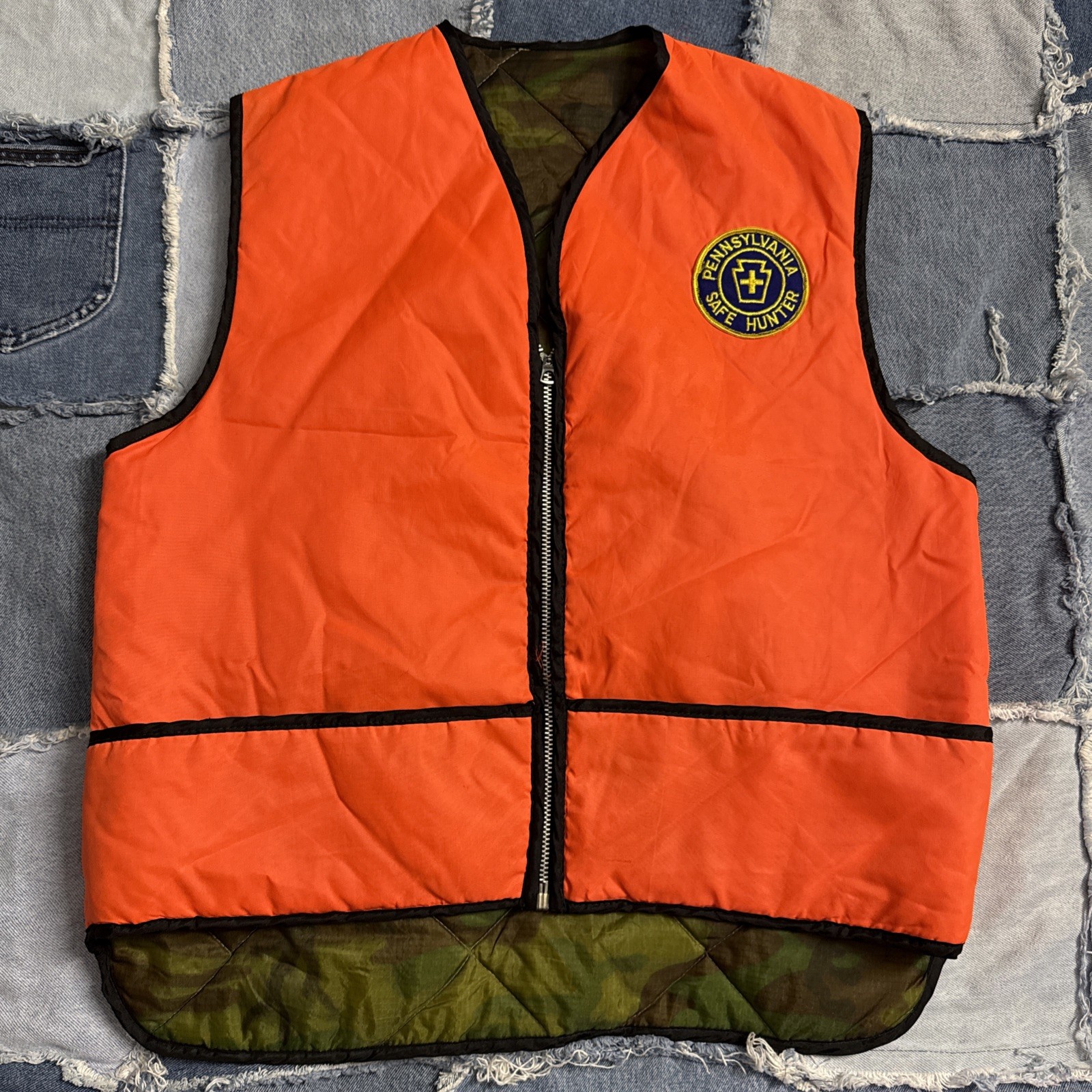 True Vintage 1950s/60s Reversible Hunting Safety Vest Patched Men’s Large Camo