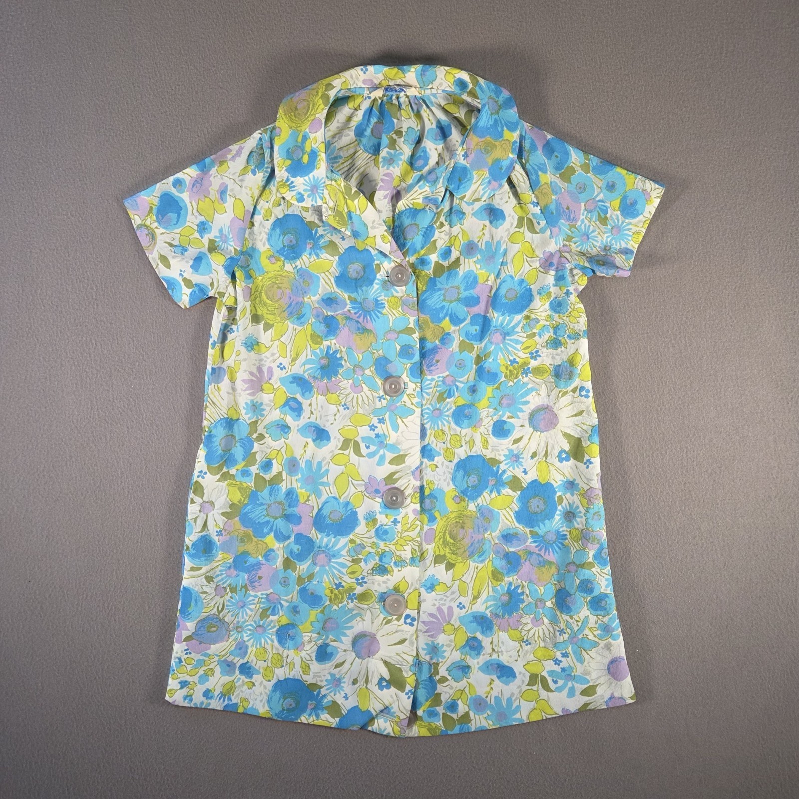 Vintage Sears Dress Womens Medium Floral Shirt House Short Sleeve Hippy 70s