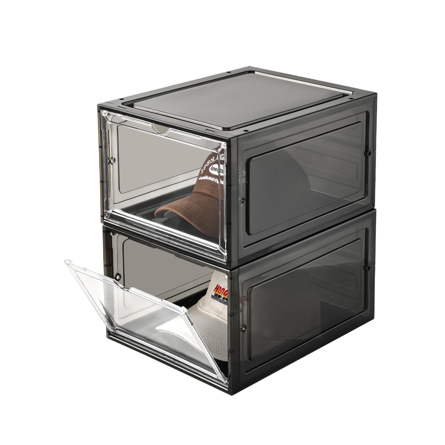 Hat Organizer Box, Stackable Clear Baseball Caps Holder Box Containers with M…