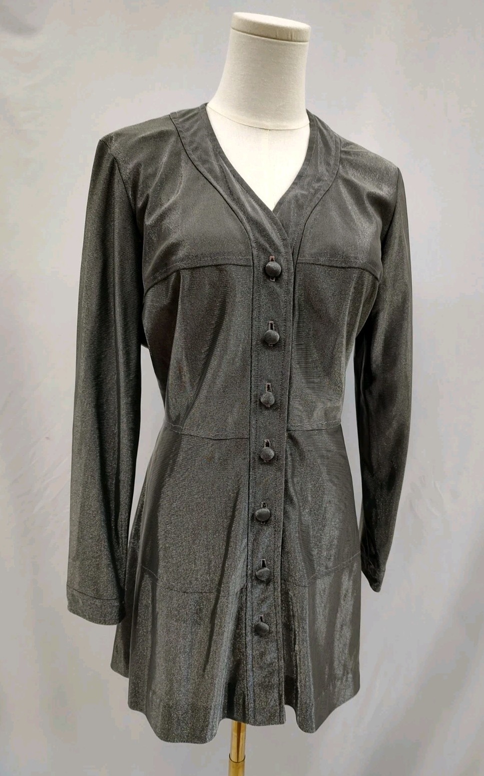 60’s Vintage Mini Dress Stephen O’Grady GO GO Mod Silver Lurex Sparkle Retro M/L