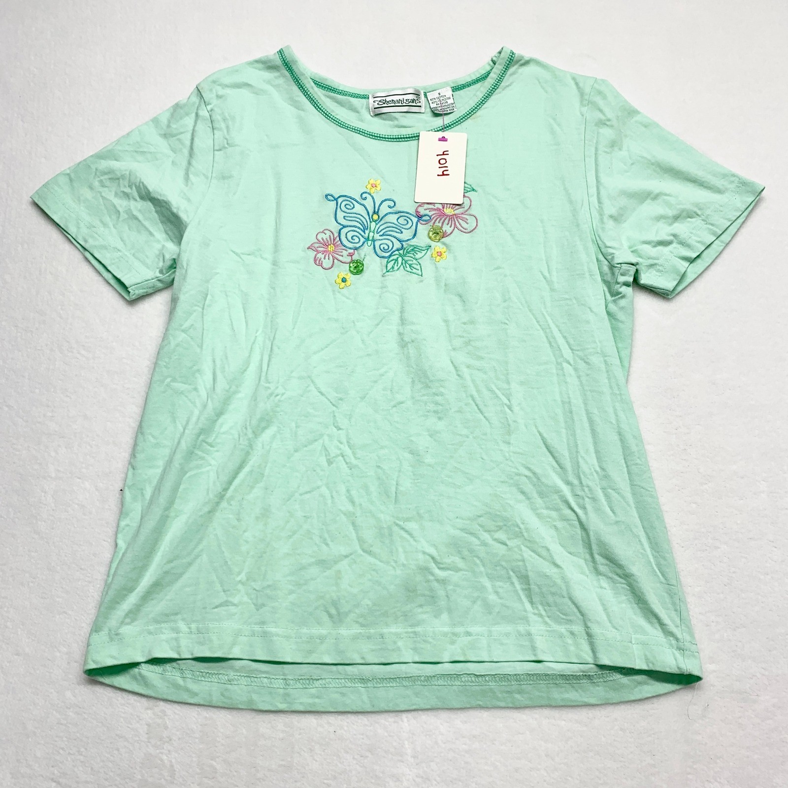 Shenanigans Vintage Butterfly Floral Tee Womens Sz S Mint Green Y2K Cotton Blend