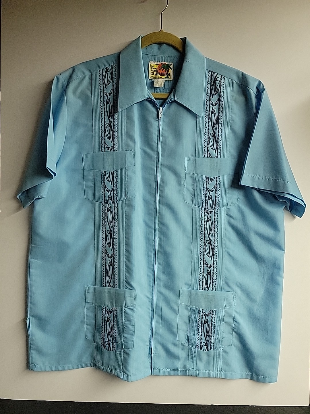 Vintage Embroidered HABAND Light Blue GUAYABERA Shirt 24×29.5