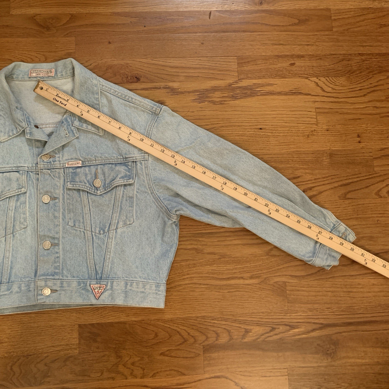 Vtg Guess Mens Jean Jacket Cropped Made USA Georges Marciano Light Blue Denim M