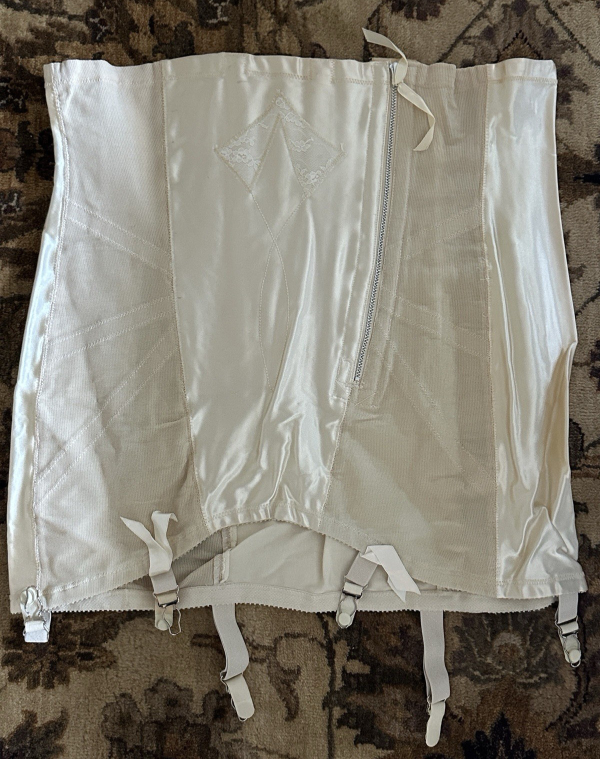 NOS Poirette 385A Long Dress Girdle Sz 36 Ivory 18″ Open Bottom 6 Metal Garters