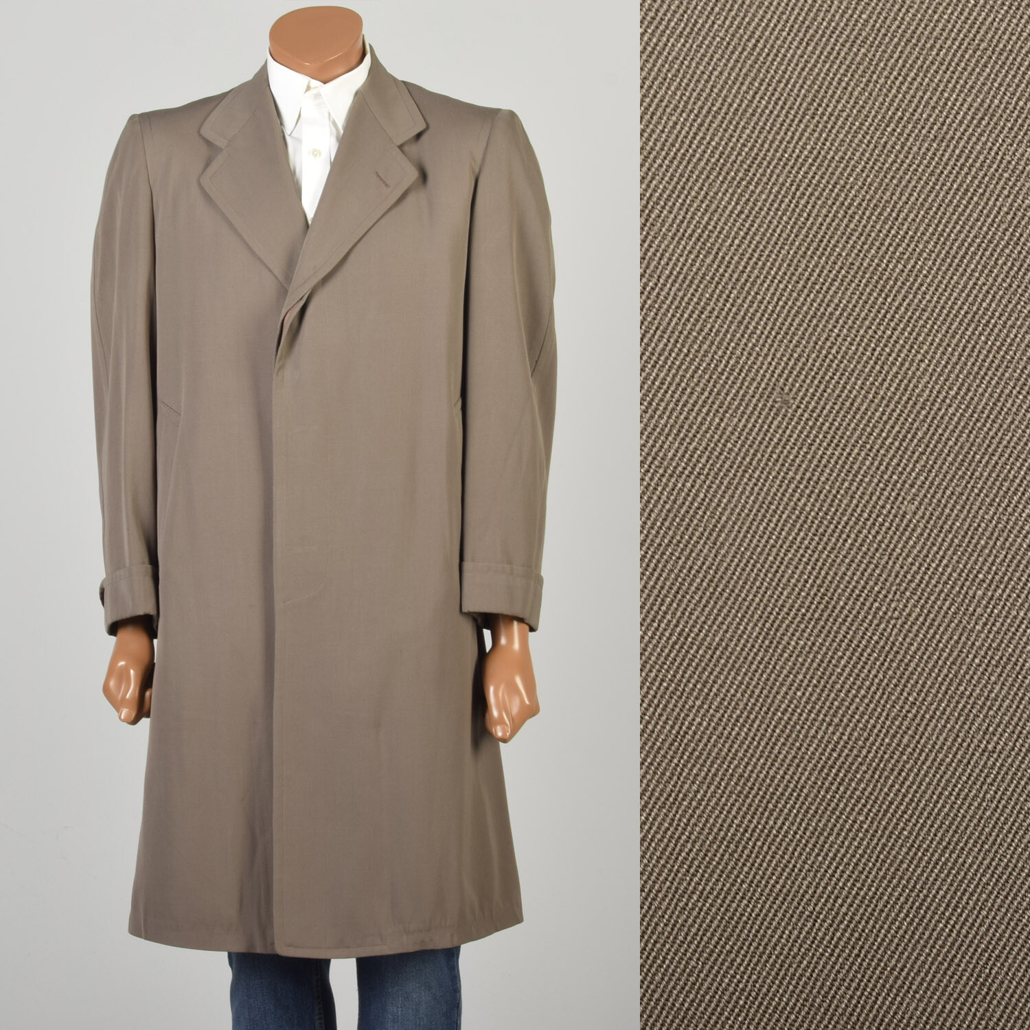 Medium 1950s Tan Taupe Buttoned Collared Classic Fall Winter Overcoat Everyday