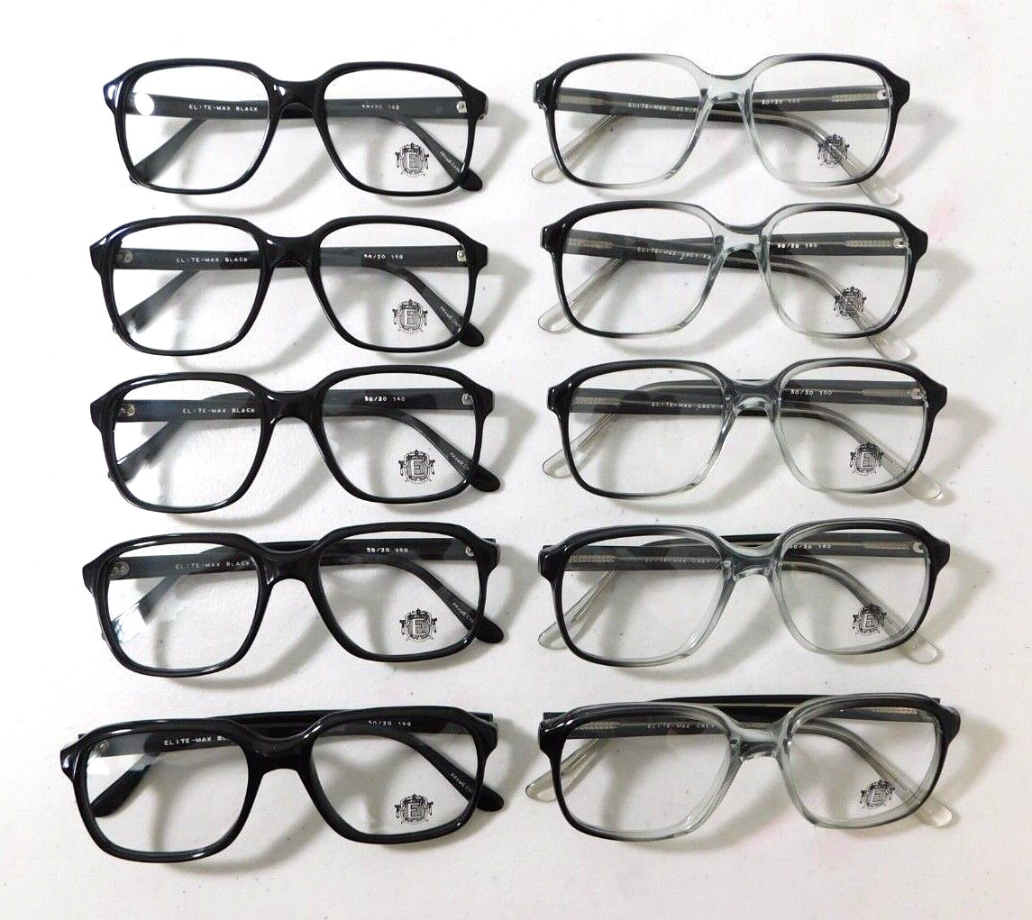 Vintage 10 Pc. Lot ELITE OPTICAL Max GreyFd & Black 50/20 Eyeglass Frame NOS #O3