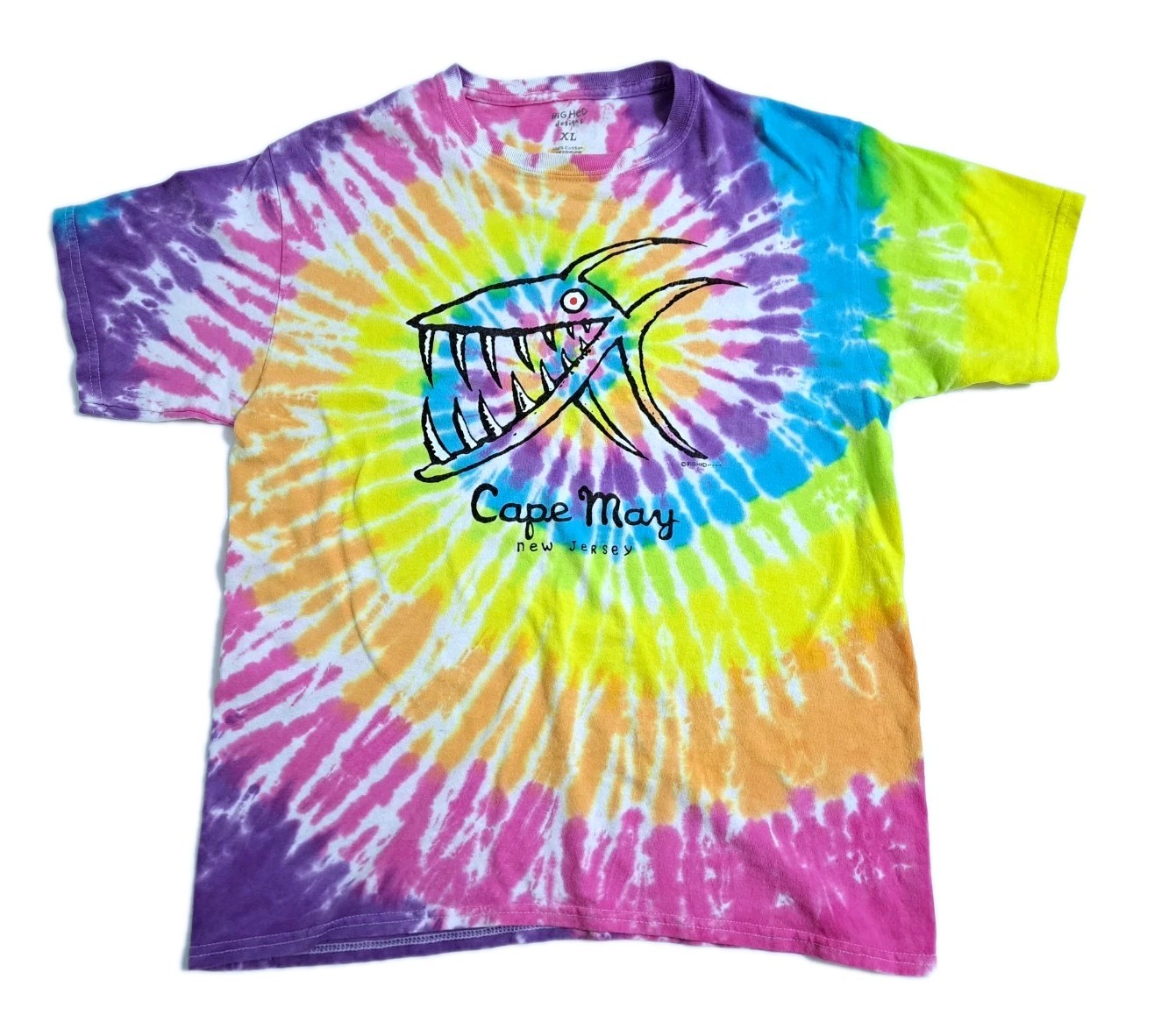 Cape May New Jersey TieDye Fish Multicolor Tshirt Tee Red Yellow Green Blue