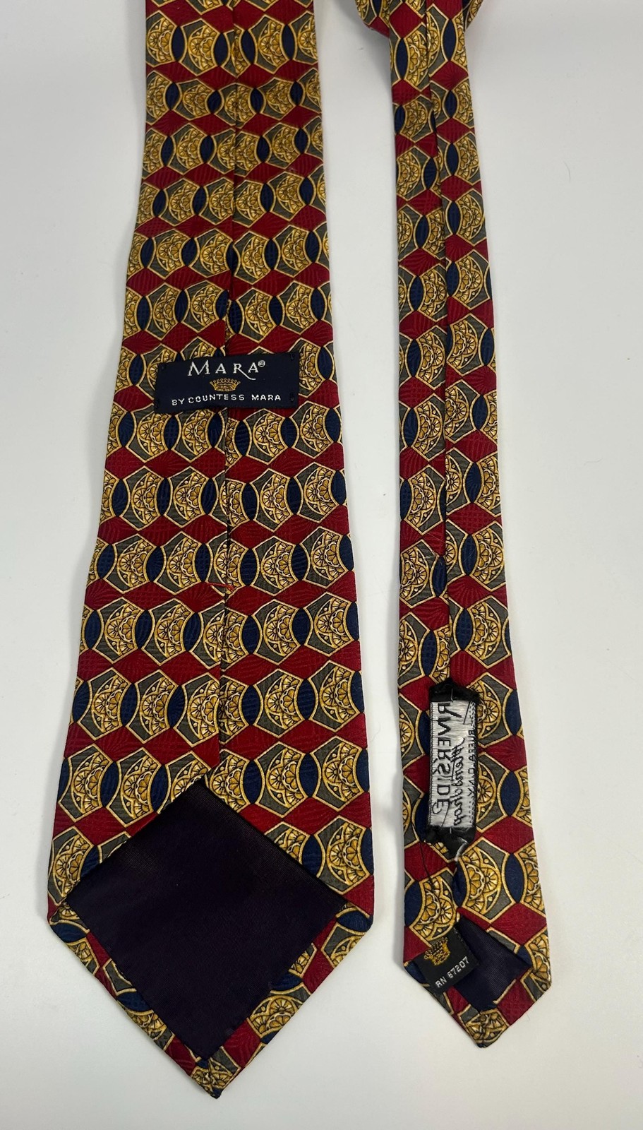 Vtg Mara by Countess Mara Red Yellow Green Blue Geometric Design Tie 59.50″ x 4″
