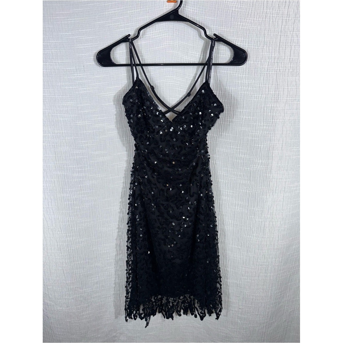 Vintage Betsey Johnson Evening Black Sequin Mesh Slip Mini Dress Y2K Party sz 6