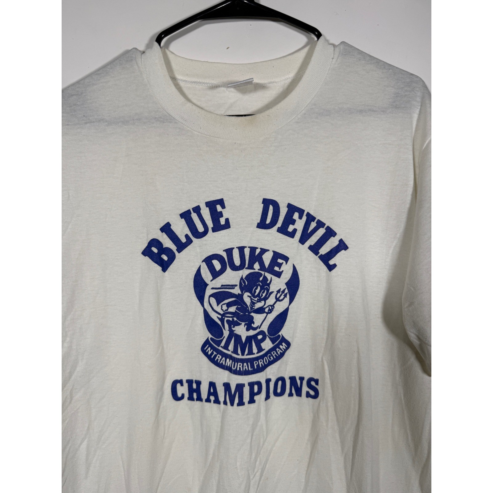 Vintage Soffe Duke University Blue Devil IMP Champions T-Shirt Mens XL White USA