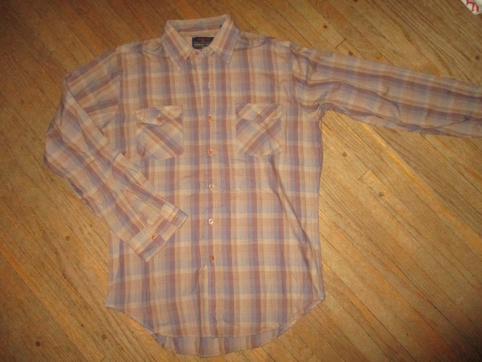vtg 70s 80s COUNTRY TOUCH BUTTON FRONT SHIRT Plaid Long Sleeve MEDIUM 15-15.5