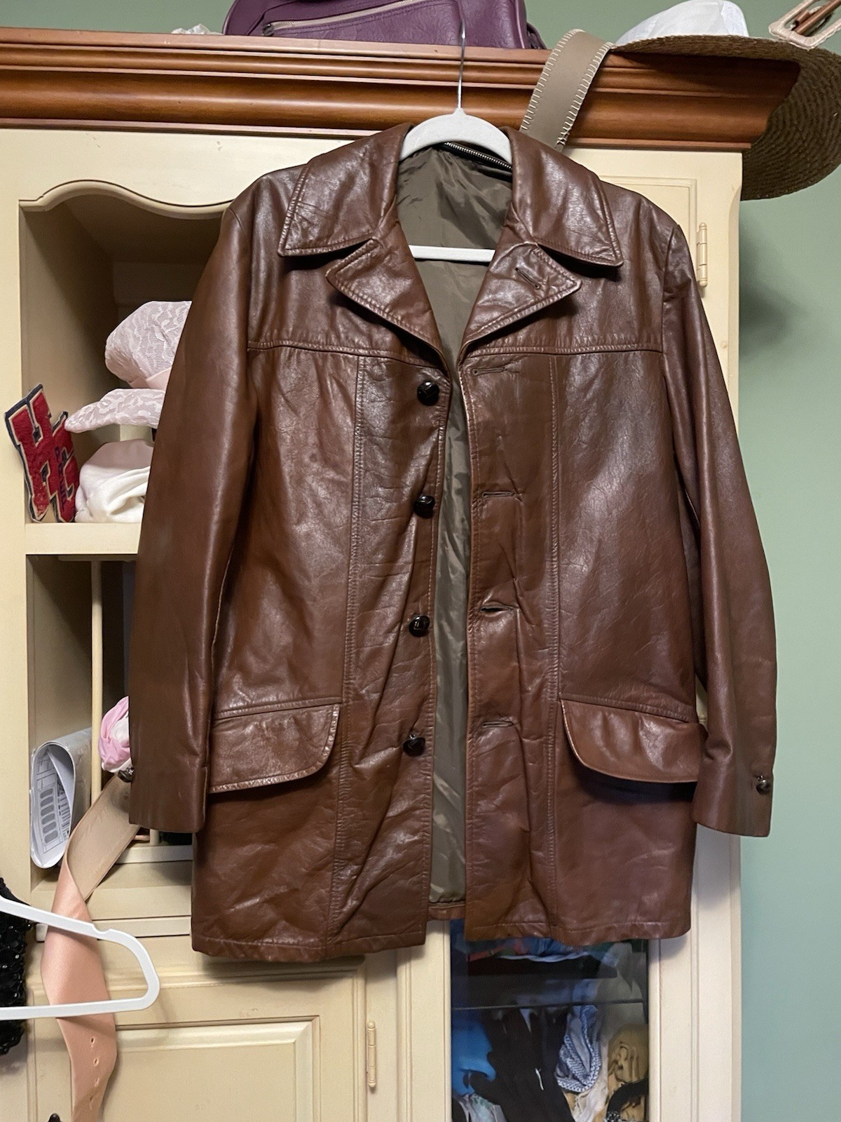 Vintage 1970s Brown Leather Jacket Coat Hippie Almost Famous ML 42