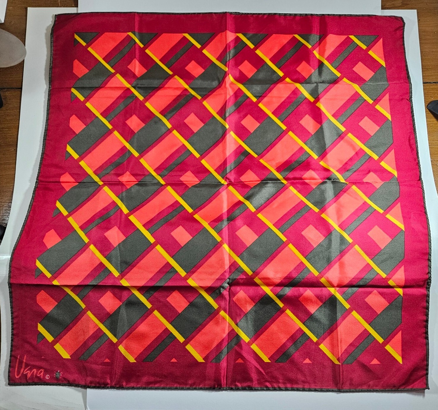Vintage Vera Neumann Scarf Bold Geometric Shapes Reds Green Yellow 60s 70s