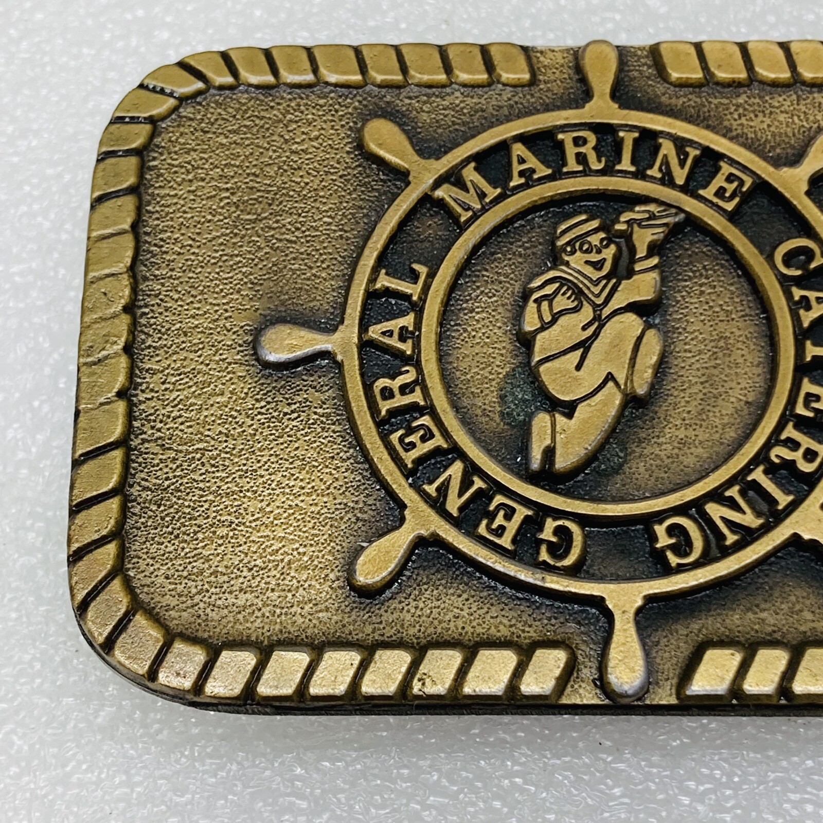 VTG‼ Brass Hit Line General Marine Catering Belt Buckle Nautical Boat Ship Wheel
