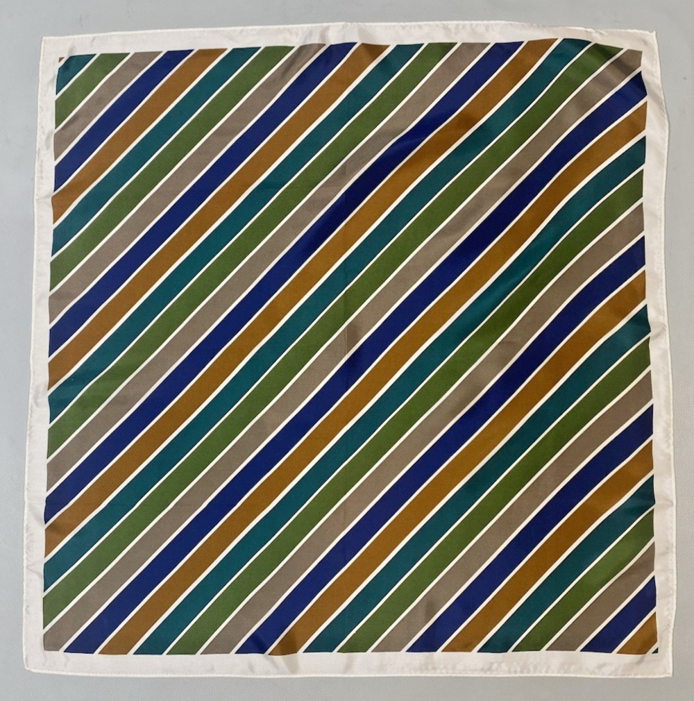GLENTEX Vintage Scarf 60s 70s stripe green blue brown classic square JAPAN