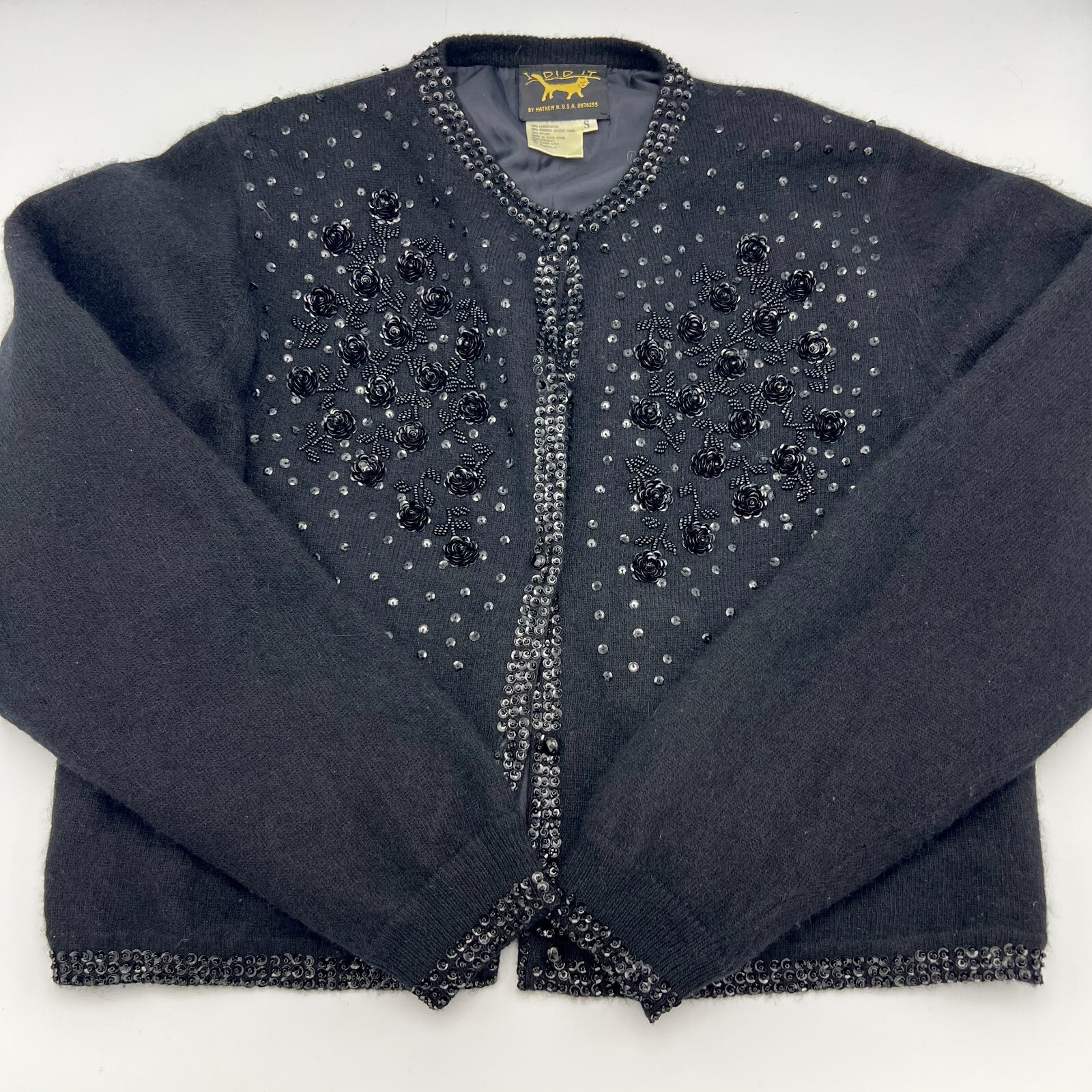 I Did It by Mathew H. Vintage Beaded Wool & Angora Sweater Cardigan, Lined. Sz S