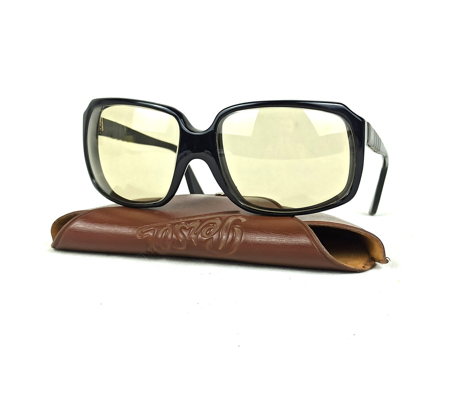 RARE 6618 SQUARE PERSOL RATTI SUNGLASSES VTG BLACK FRAME ITALY 60s PILOT MINT