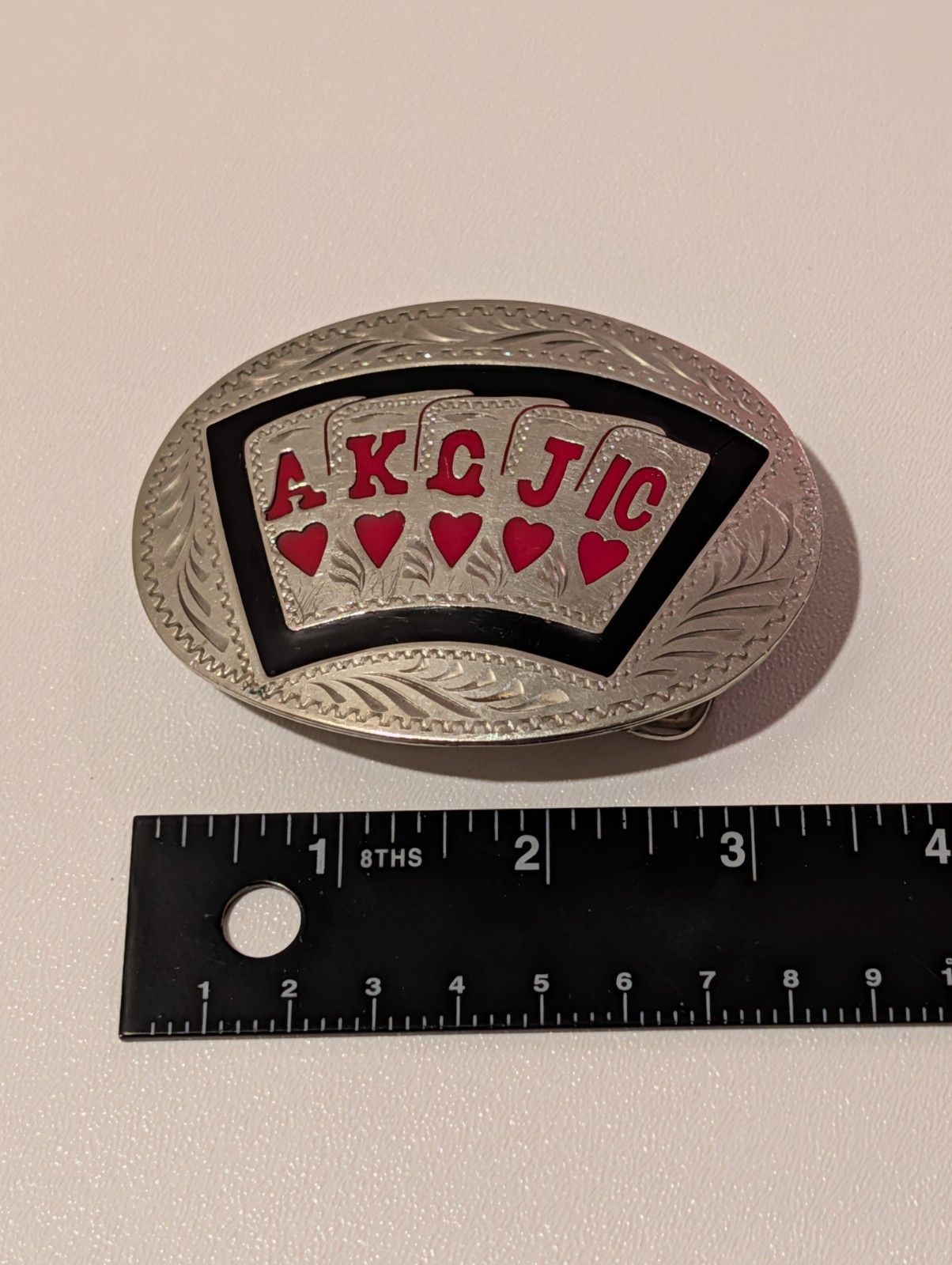 Vintage Hand Made Royal Flash Hearts Poker Inlay Western Belt Buckle See Desc