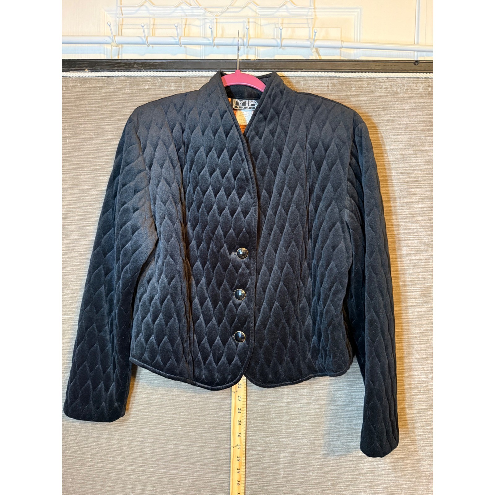 Vintage MA Studio Black Quilted Velvet Jacket Large Made in USA Cropped 87492/1