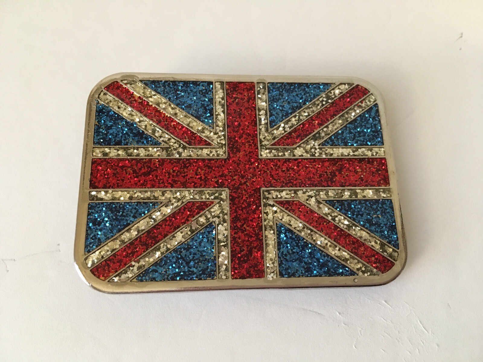 Vintage Sparkle British Flag Union Jack United Kingdom Patriotic Belt Buckle
