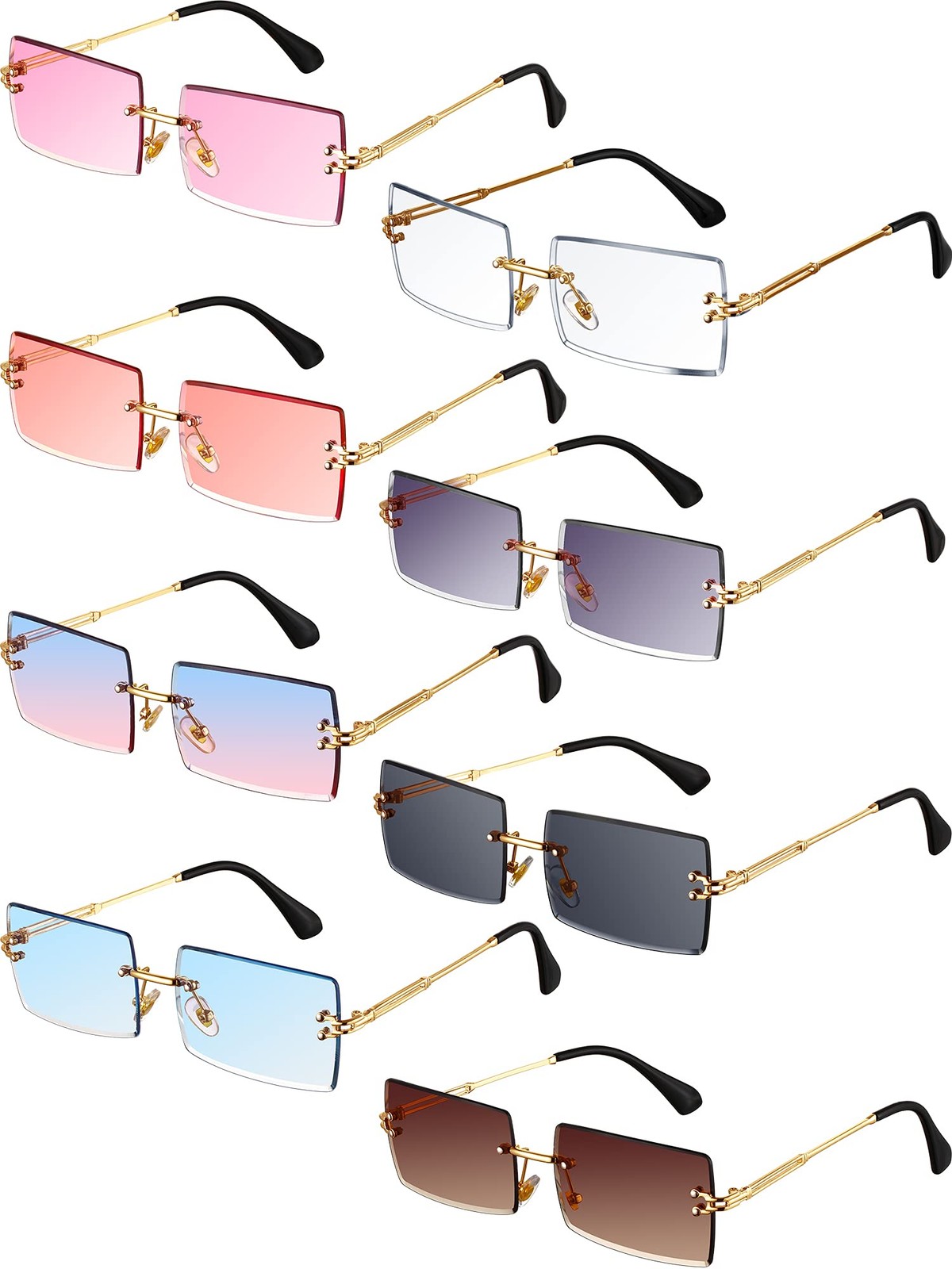 Weewooday 8 Pairs Vintage Rimless Rectangle as pictures shown, Elegant Colors