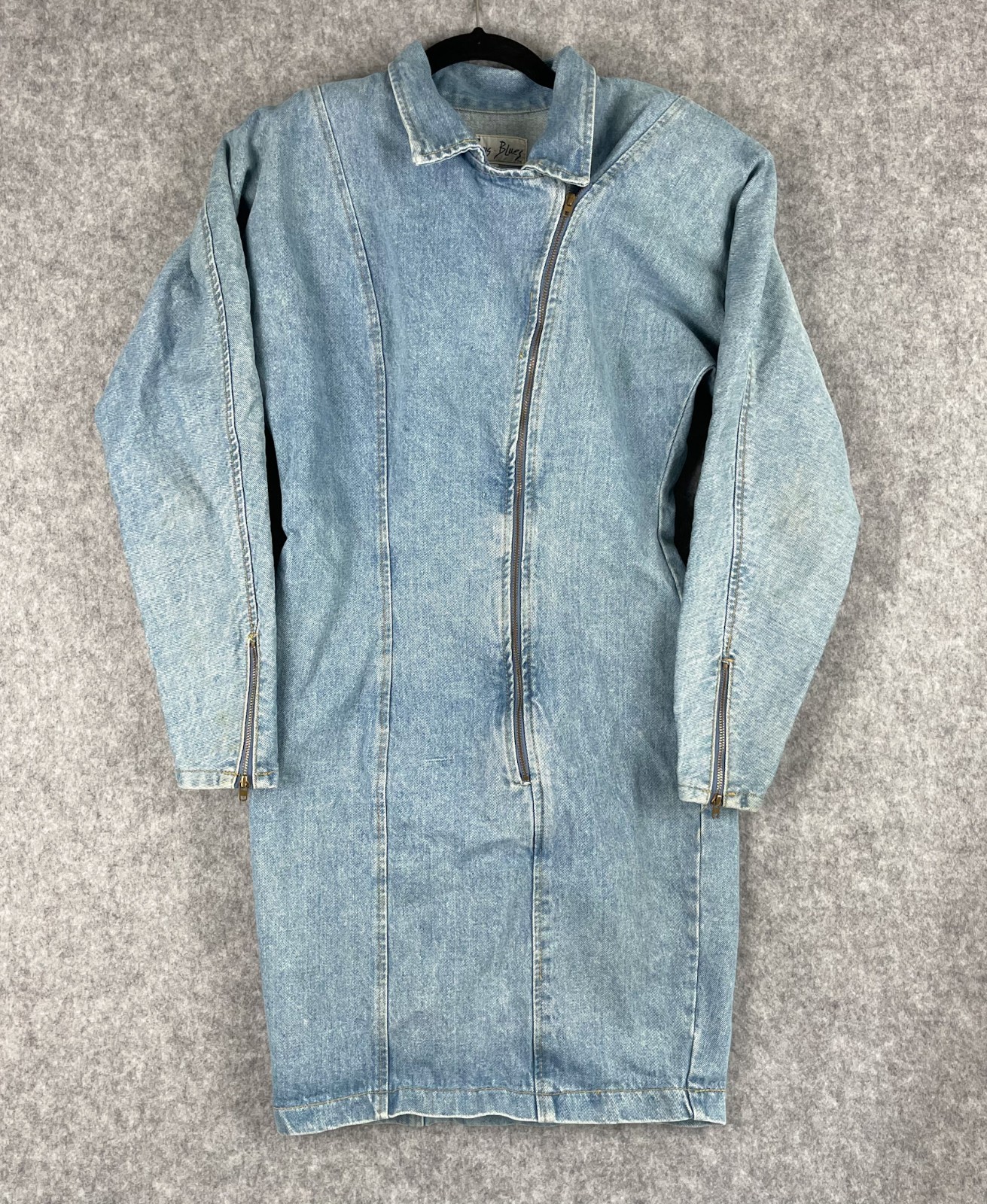 Vintage 80s Paris Blues Dress Womens 9 Denim Zipper Asymmetrical Stone Wash USA