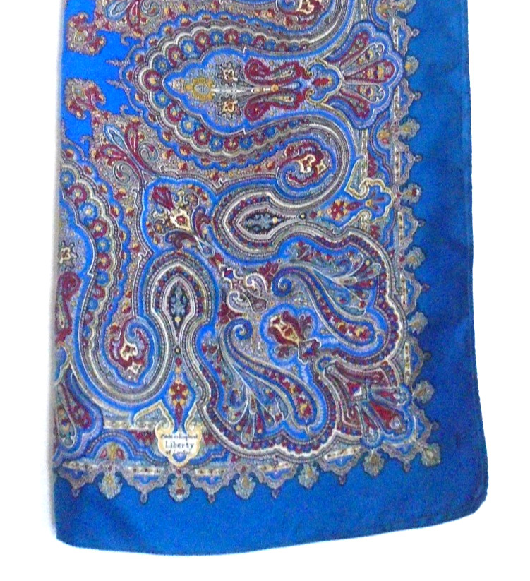 Vtg LIBERTY 23×23 Blue & Multi Color Paisley Pure Silk Scarf Made in England!