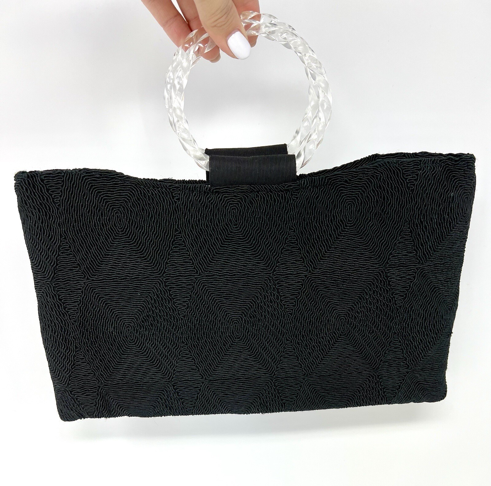 Vintage Beautiful Corde HandBag Midnight Black with Lucite Handle & Change Purse