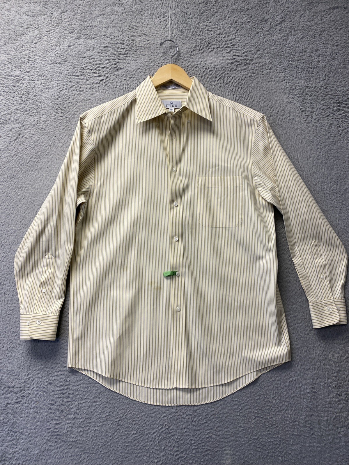 Vintage 80’s Enro Button Shirt Men’s Size 15.5 32/33 Yellow M Striped /160-36