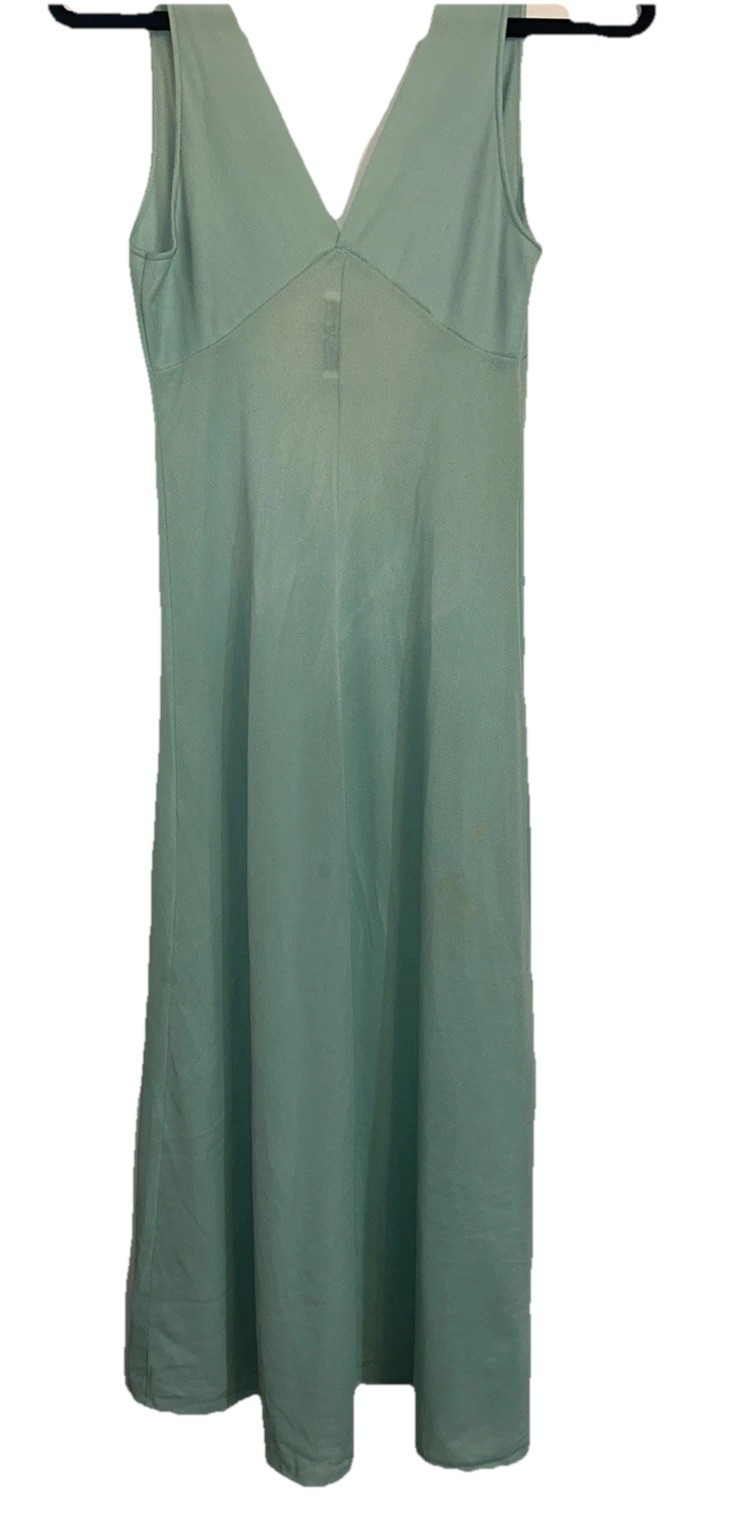 Blanche Ralph Montenero Seafoam Blue Slip Dress Lingerie Small Low V Lace Vtg
