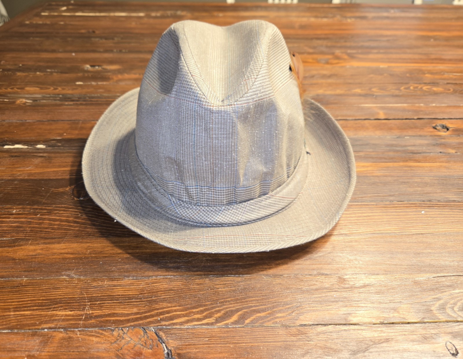 Vintage Dobbs Fifth Avenue Fedora Hat Size 7 1/8 Camel Glen Plaid Trilby USA