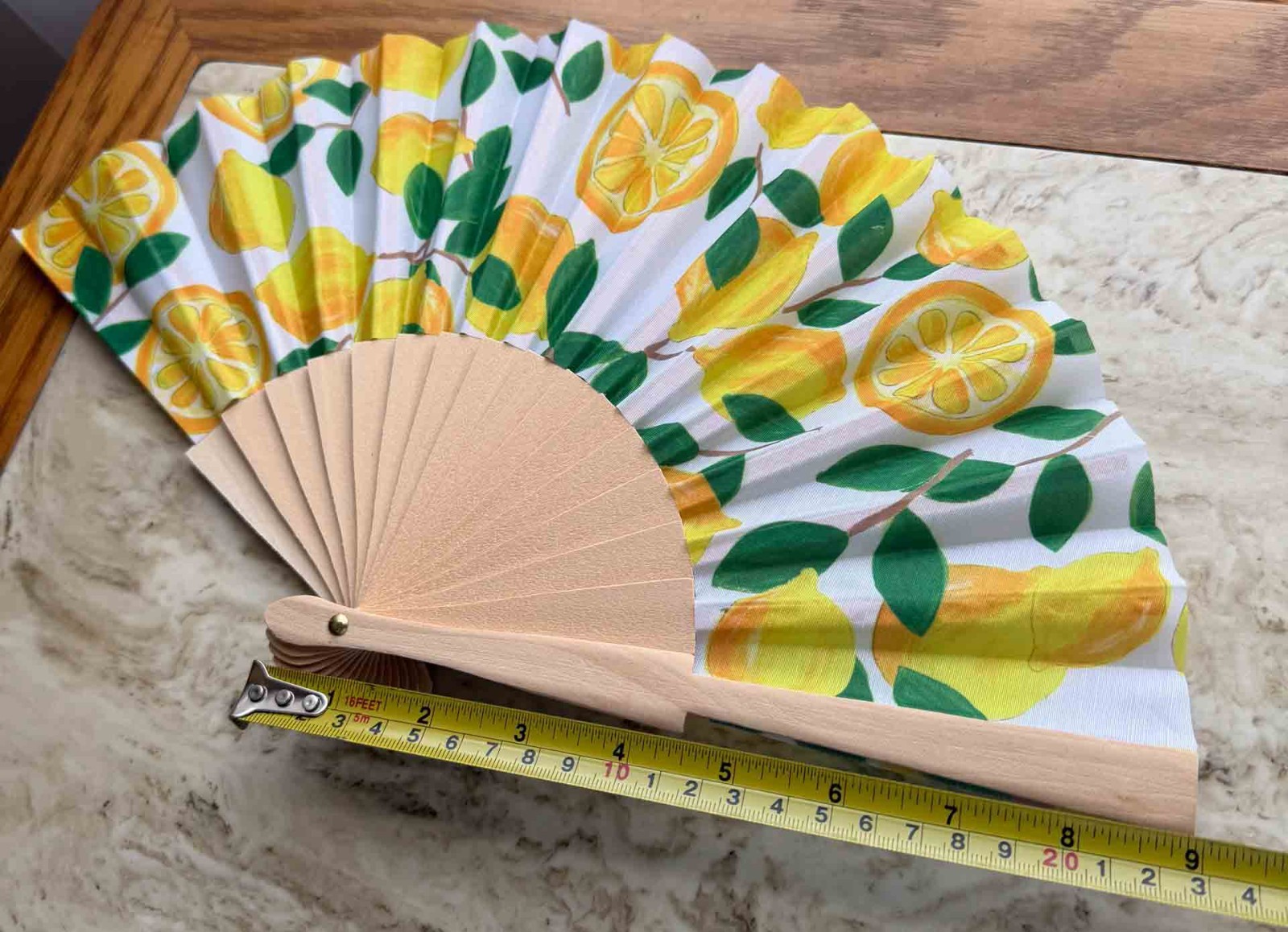 Lemon Print Folding Hand Fan Bamboo Fiber Handle Hawaiian Summer Party Wedding