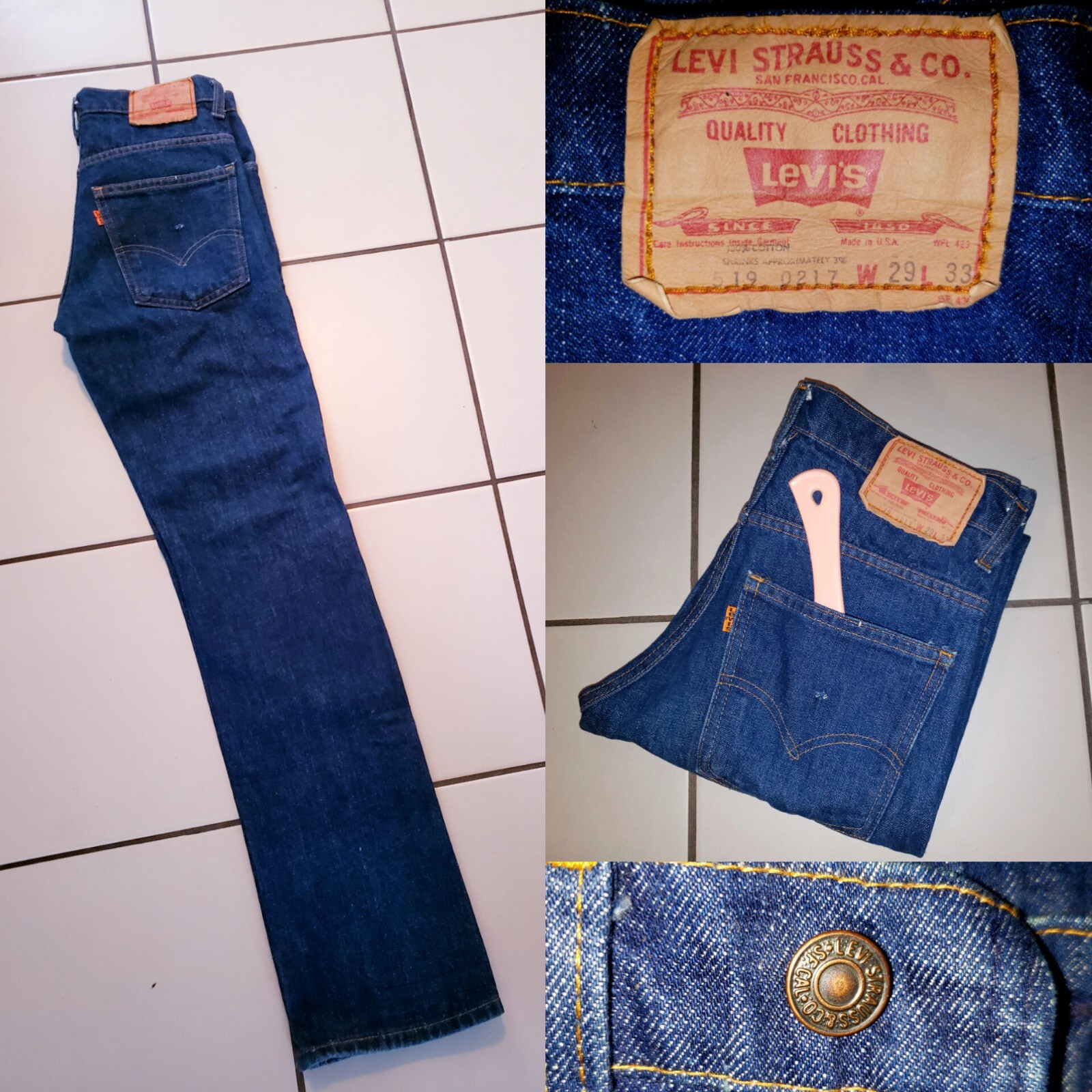 Vtg 1980 Levi’s Straight Leg 519 Orange Tab 29×32 Dark Indigo Barely Worn
