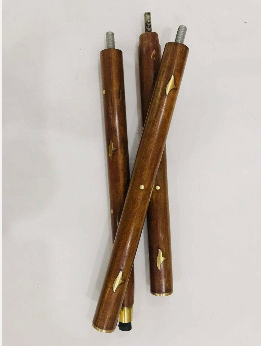 3 Fold BROWN Wood Walking Stick Brass Vintag For Cane ( Only wooden shaft ) Gift