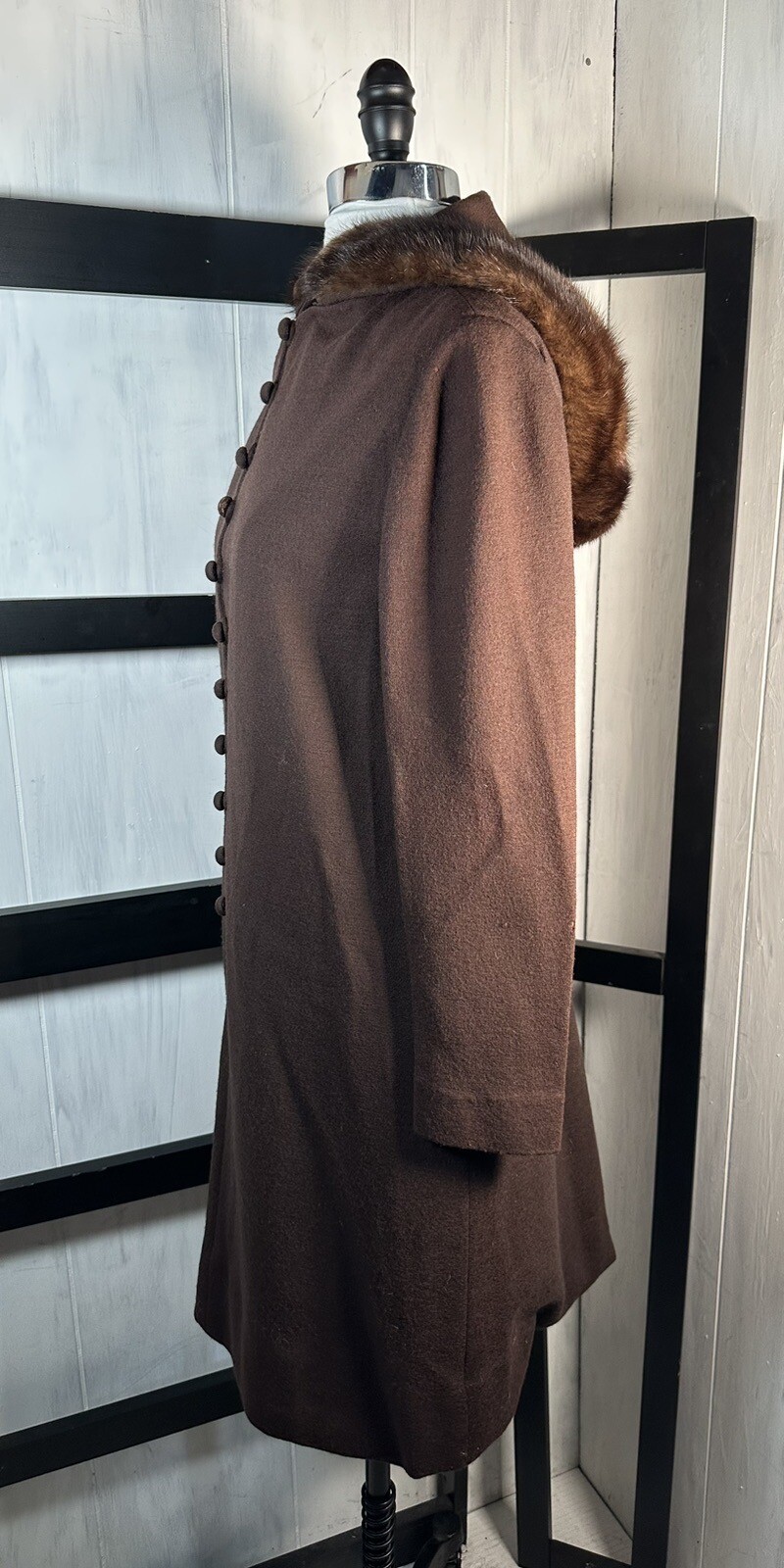 Vtg Junior Accent by Frank Adams Wool Knit Sweater Dress & MINK Hood, S/M, EUC