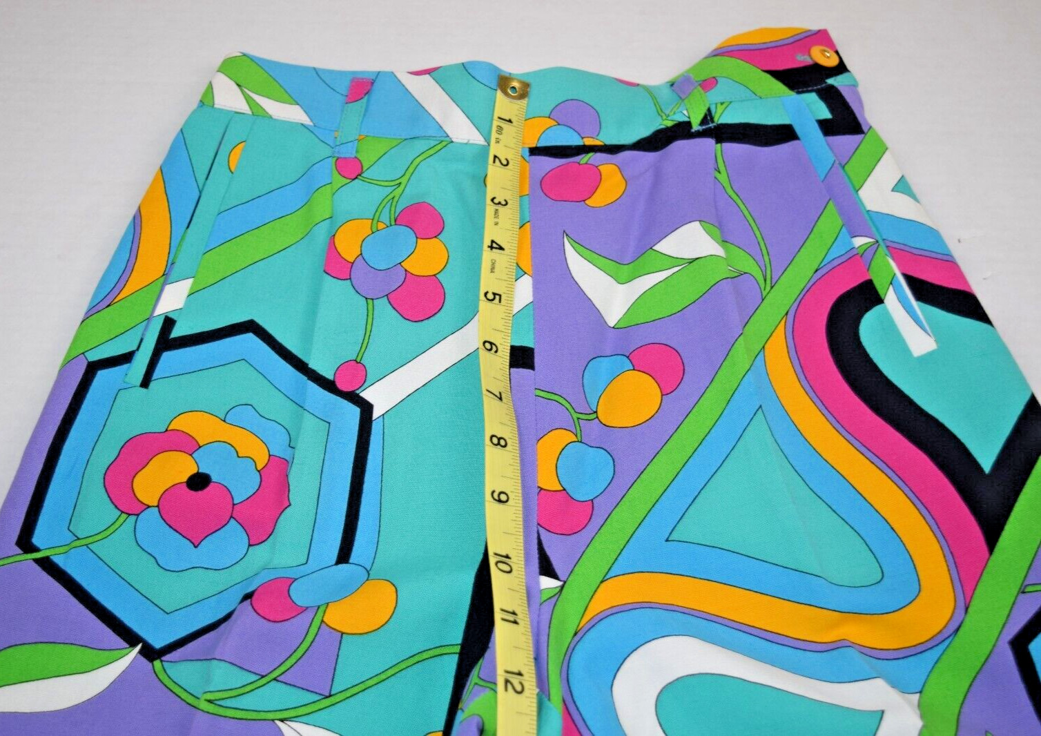 Vintage Pants Byblos 42 Size S/M 8os Turquoise Green Purple Pop Art Made Italy