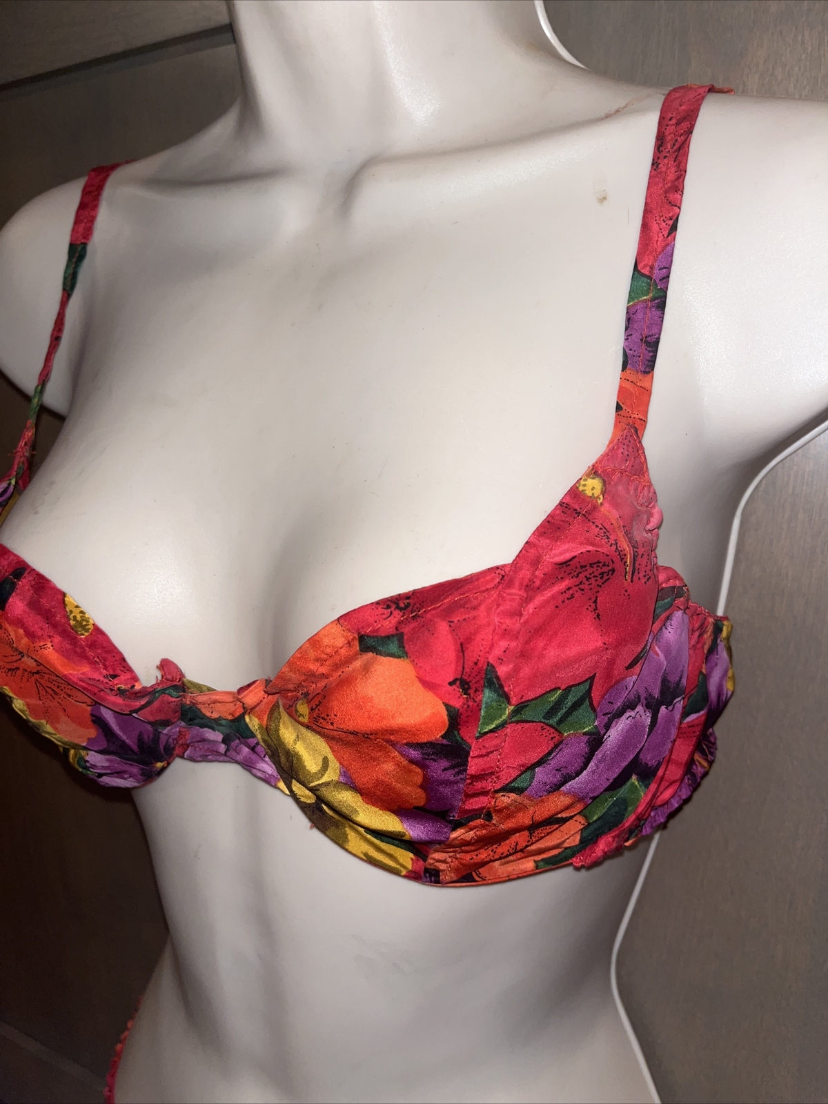 Luxurious Vintage Rene Rofe 100% Silk Vibrant Floral Bra & Panty Set 34B M 6