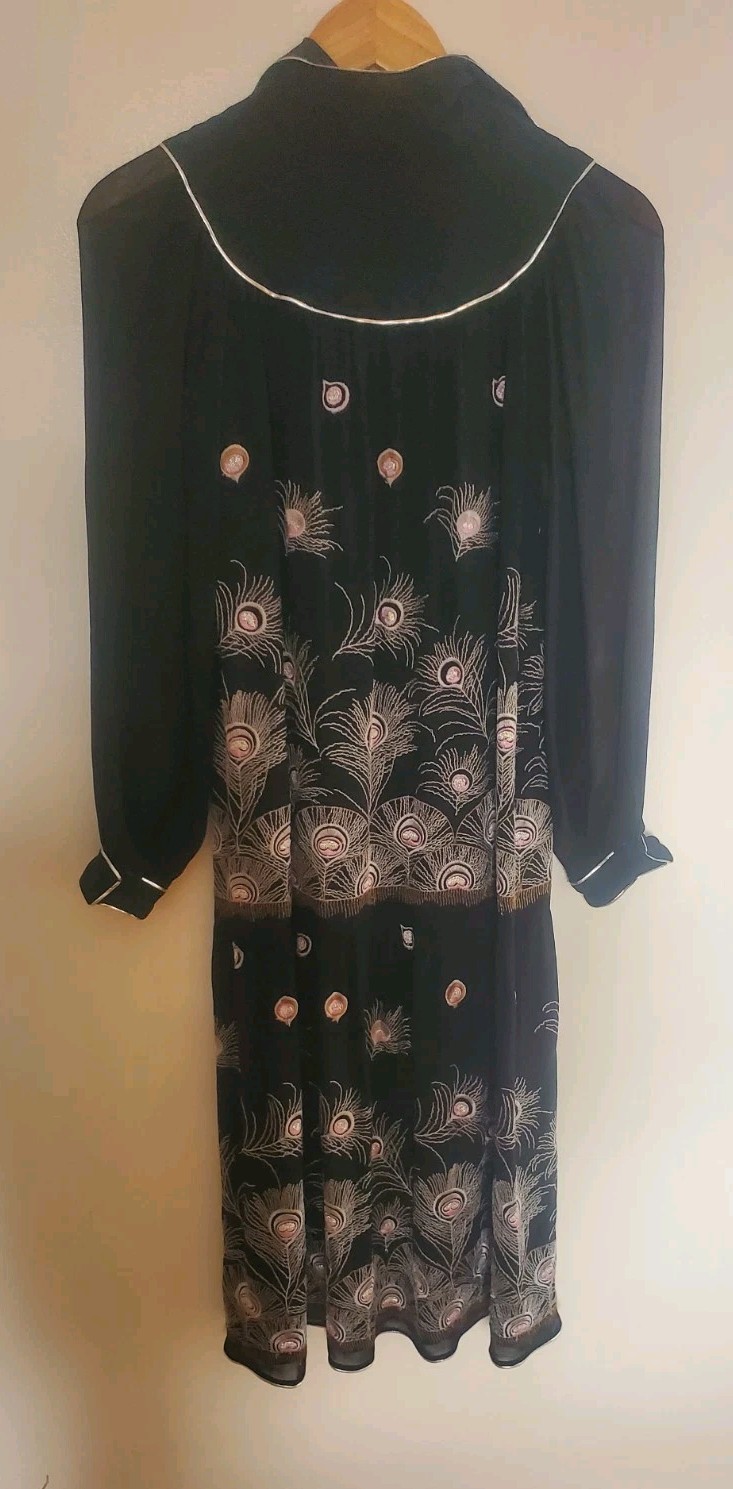 JANICE WAINRIGHT VINTAGE EMBROIDERED VISCOSE MIDI DRESS SIZE S/ M