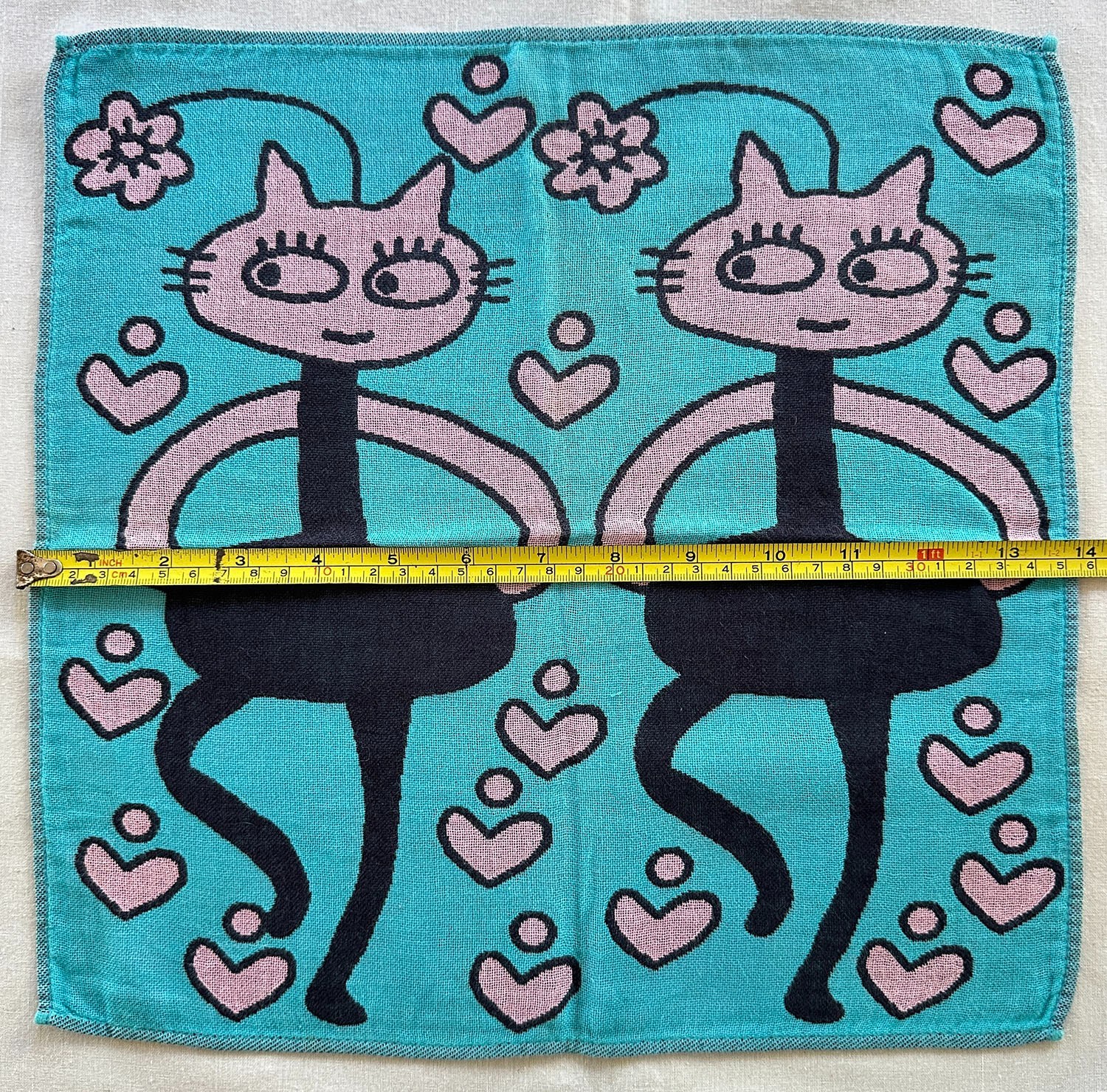 Vintage Small Beach Sky Blue Towel Playful Female Cat Cartoon Character Hanky 14