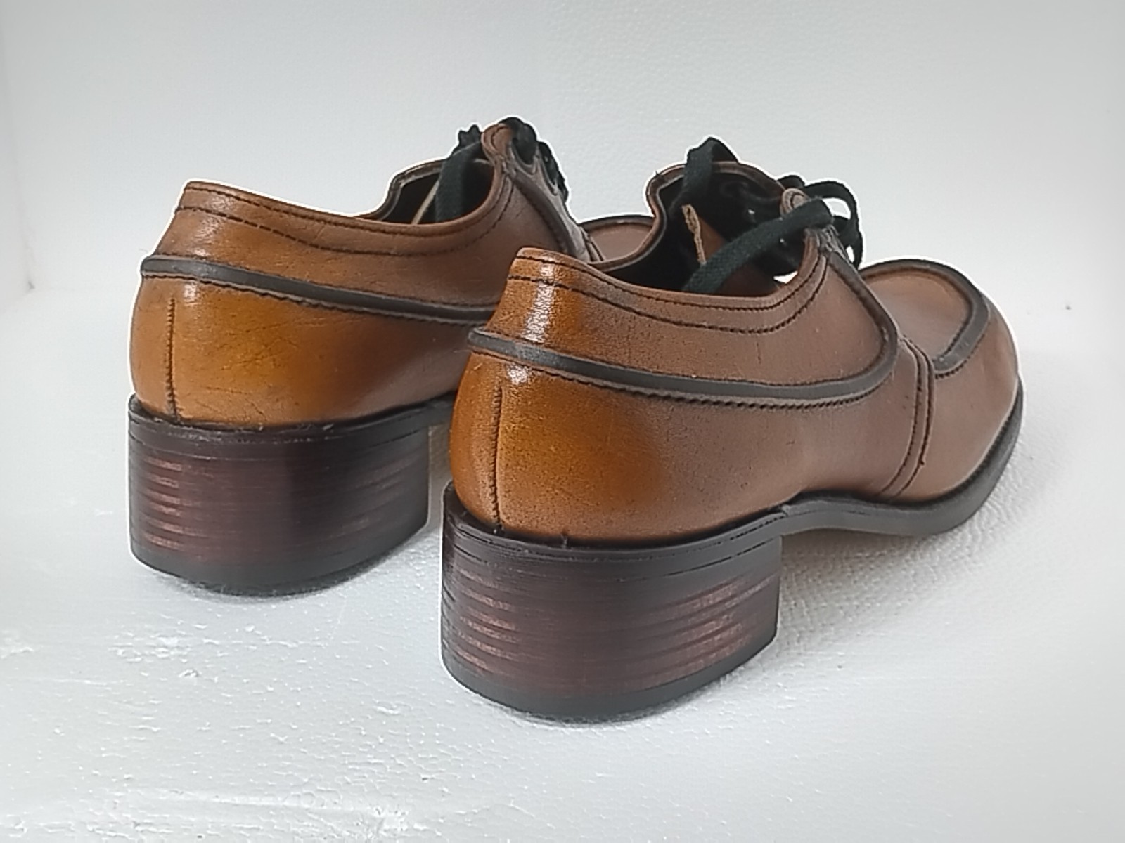 Vintage Deadstock 1970s Brown Leather Platform Oxfords Made In Usa 9d